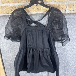 Lot Of 2 Tuckernuck Pomander Place Tinsley Tulle Top Blk/Wht Puff Sleeve XS